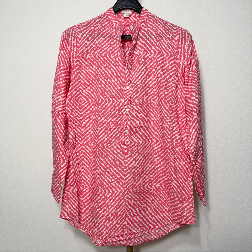 J. Crew Coral Pink Cotton 3/4 Button Up Long Sleeve Beach Resortwear Tunic Top S